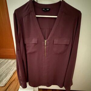 Express Plum Long Sleeve V-Neck with Zipper ~ Size Large